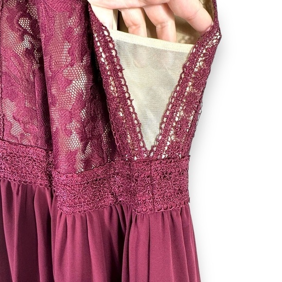 Lulu's Forever & Always Lace Bodice Tulle Maxi Dress, Burgundy, Size Small - Picture 13 of 16